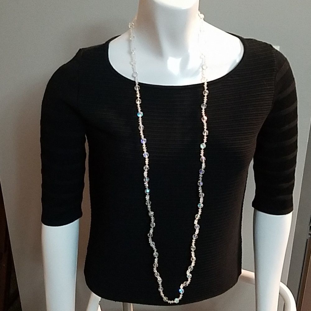 Vintage Long Beaded Aurora Borealis Crystal Necklace